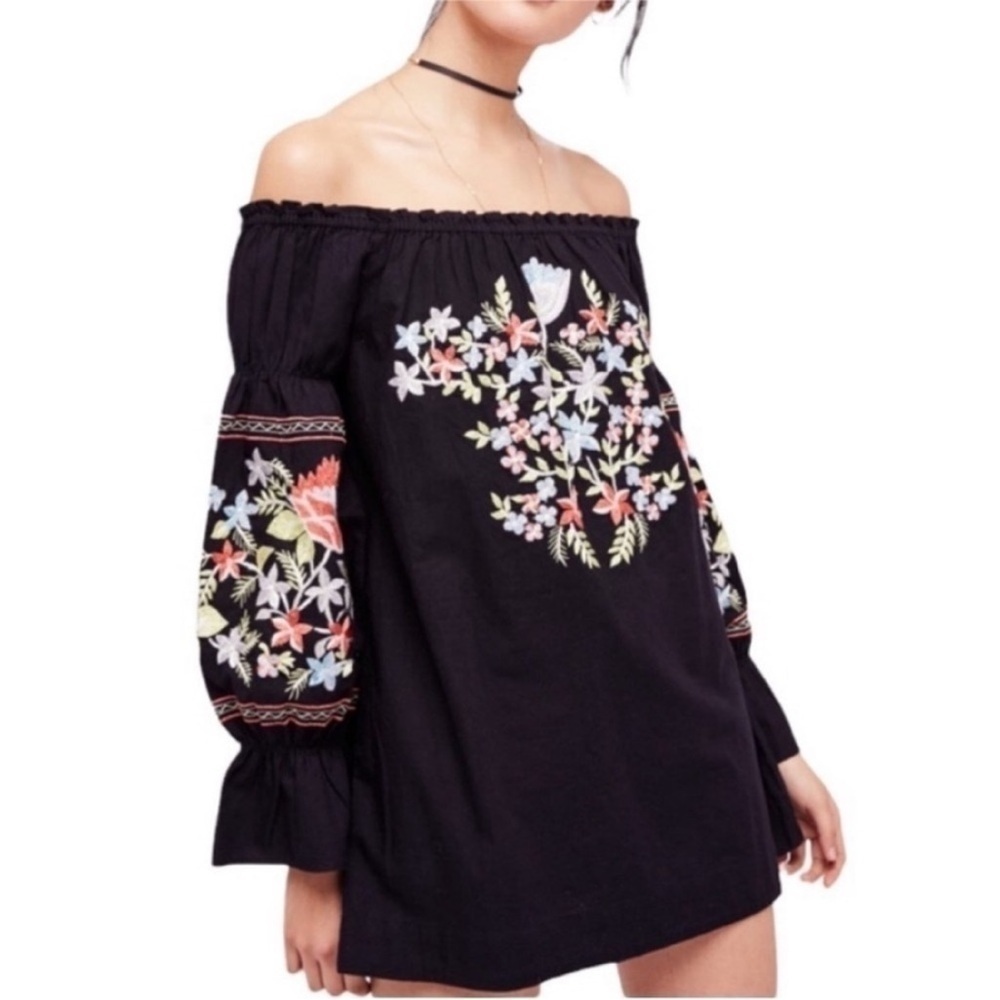 Free People Fleur Du Jour Embroidered Off Shoulder Mini Dress XS - Picture 1 of 11